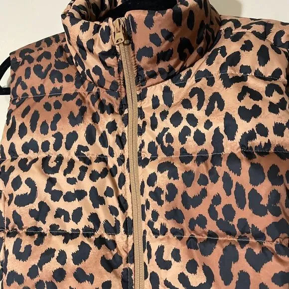 Lands End Women’s Cheetah Animal Print Puffer Vest 600 Down Zip Up SZ L 14/16 - Picture 5 of 11